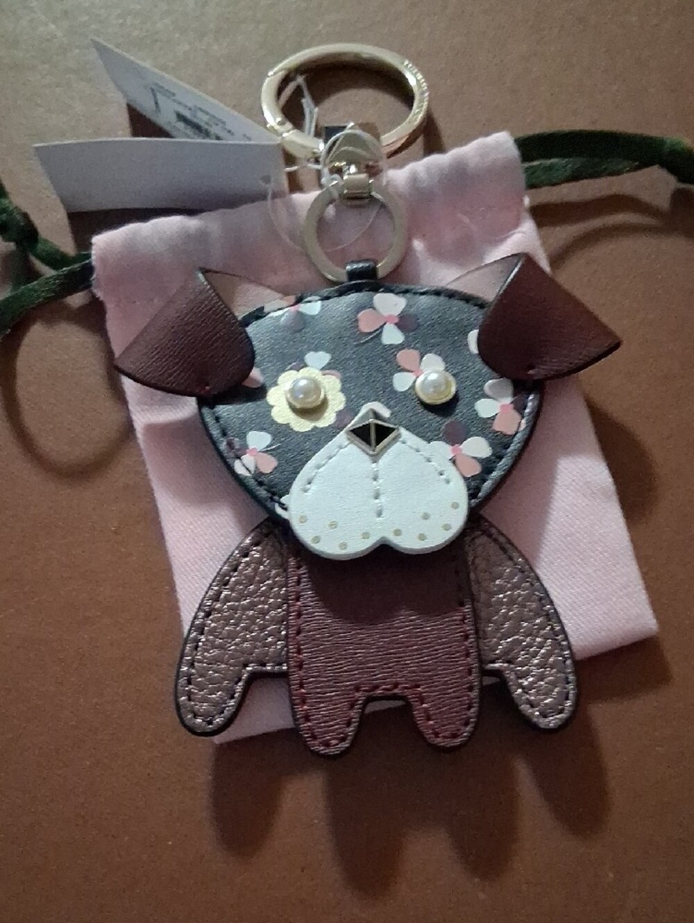 kate spade Floral Puppy Keychain Charm - Brown, Pink, White - Picture 6 of 6